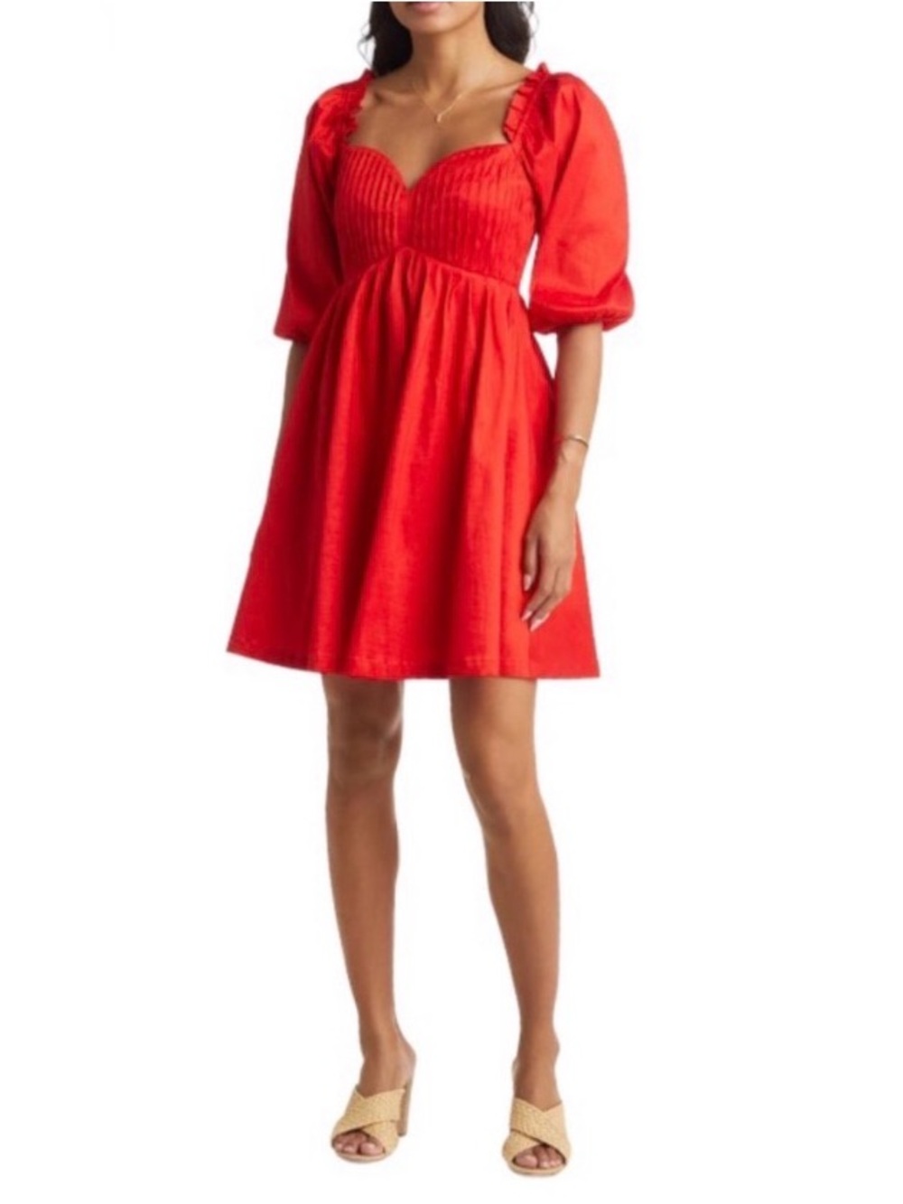 Vici Red Babydoll Puff Sleeve Sweetheart Mini Dress Satin XSmall XS